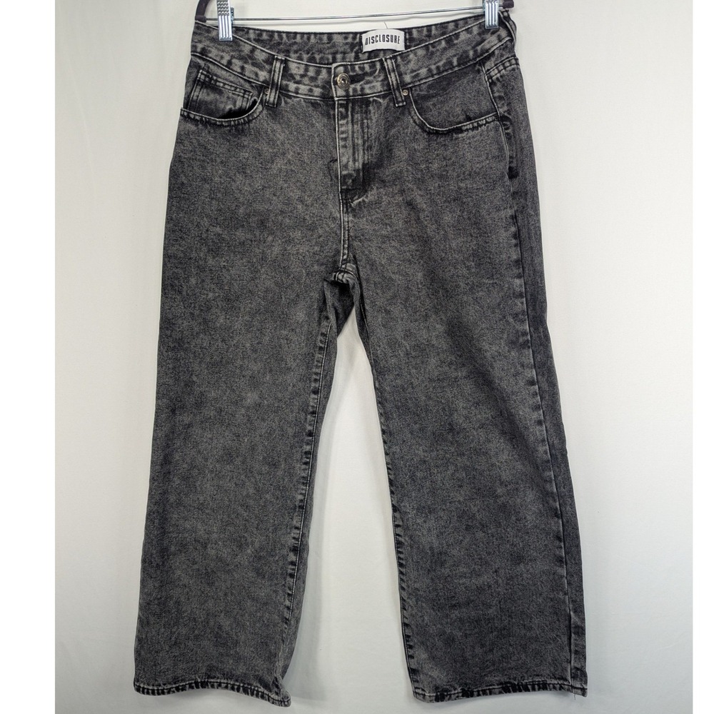 Disclosure Acid Wash Wide Leg Jeans Charcoal Gray High Rise Size 13/31‎ Grunge